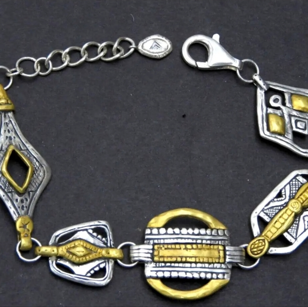 Vintage Silpada Bracelet Chain Link Brass Solid 925 Sterling Silver/ RETIRED 🥰
